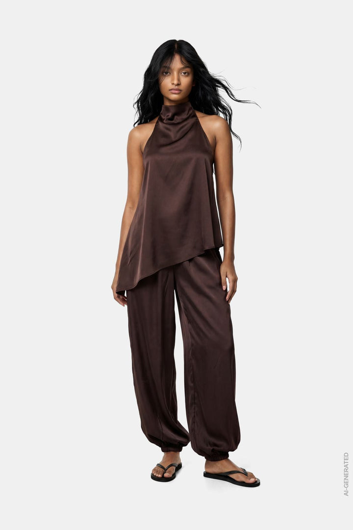 Pieces - Pcfesta Satin Balloon Pant - 5127992 Hot Fudge