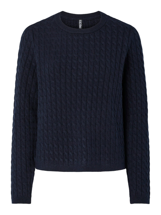 Pieces - Pcfia Ls Cable Knit - 4802310 Maritime Blue Strikbluser 