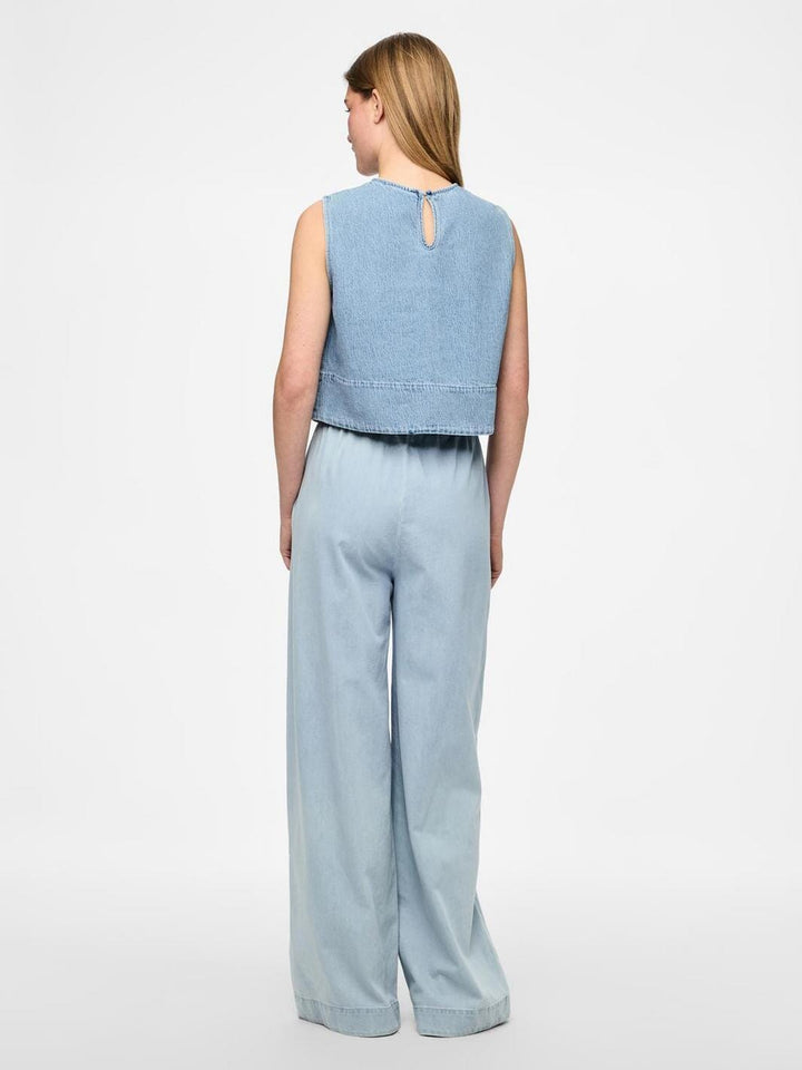 Pieces - Pcflora Sl Denim Top - 4774692 Light Blue Denim