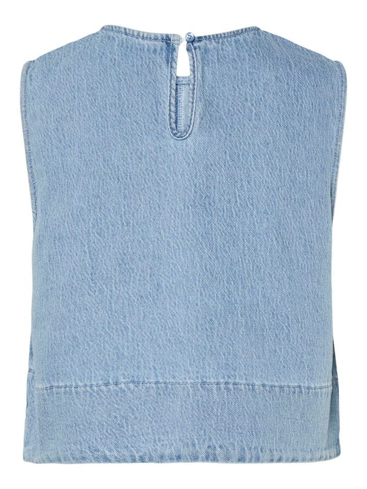 Pieces - Pcflora Sl Denim Top - 4774692 Light Blue Denim