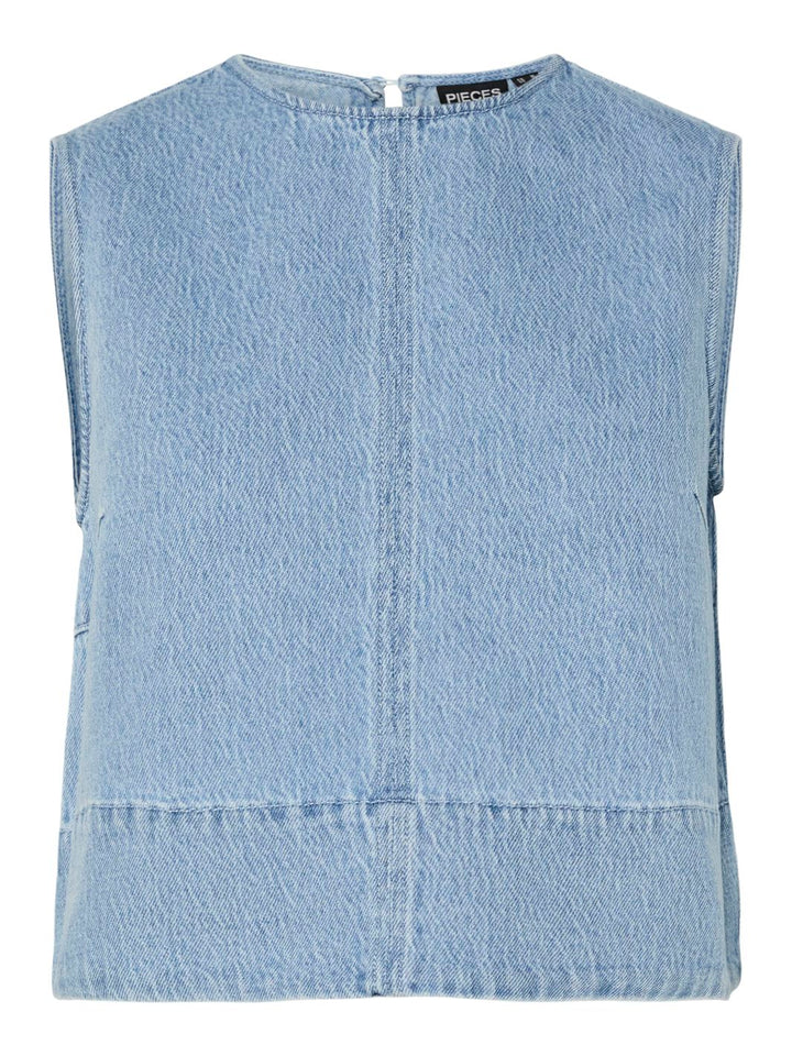 Pieces - Pcflora Sl Denim Top - 4774692 Light Blue Denim