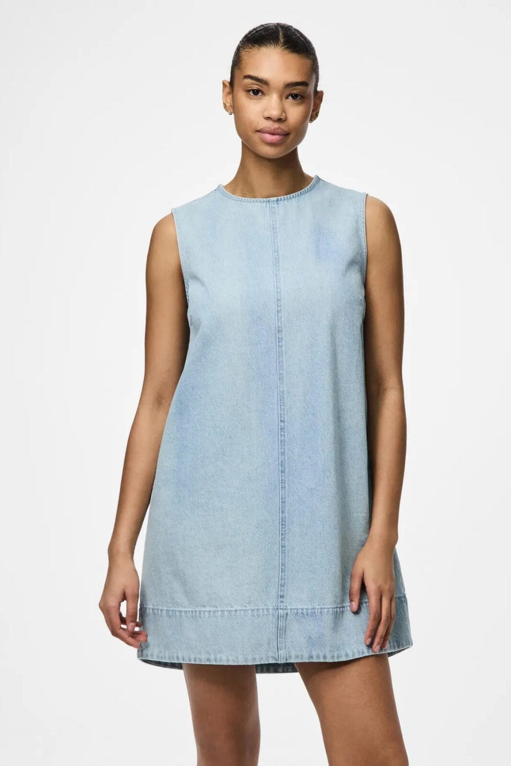 Pieces - Pcflora Sl Mini Denim Dress - 4793356 Light Blue Denim