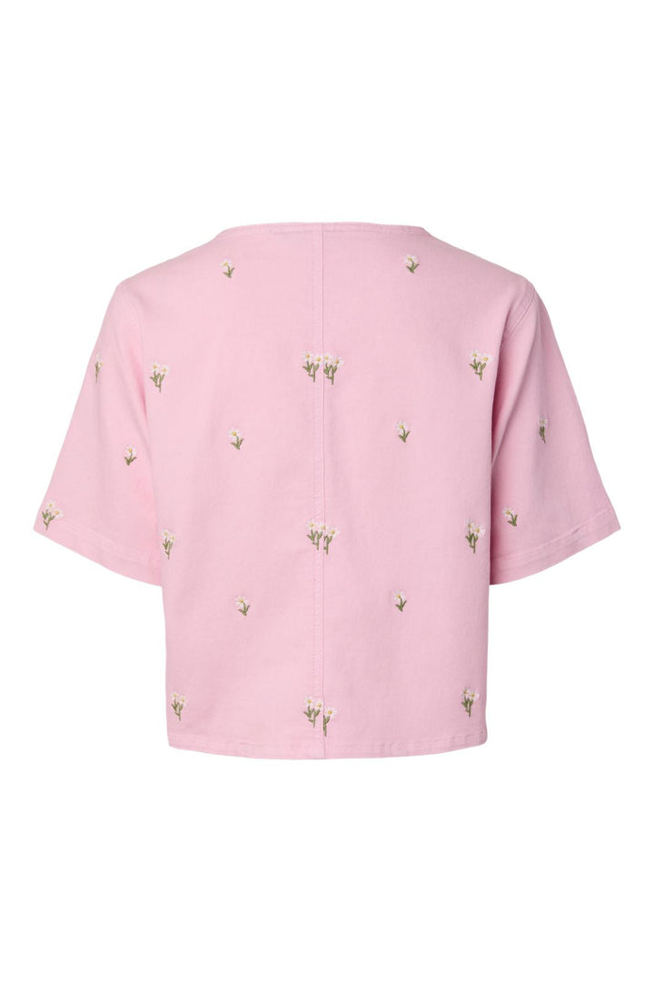 Pieces - Pcflora Ss Wrap Emb Shirt - 5124701 Roseate Spoonbill Yellow Flower Embroidery