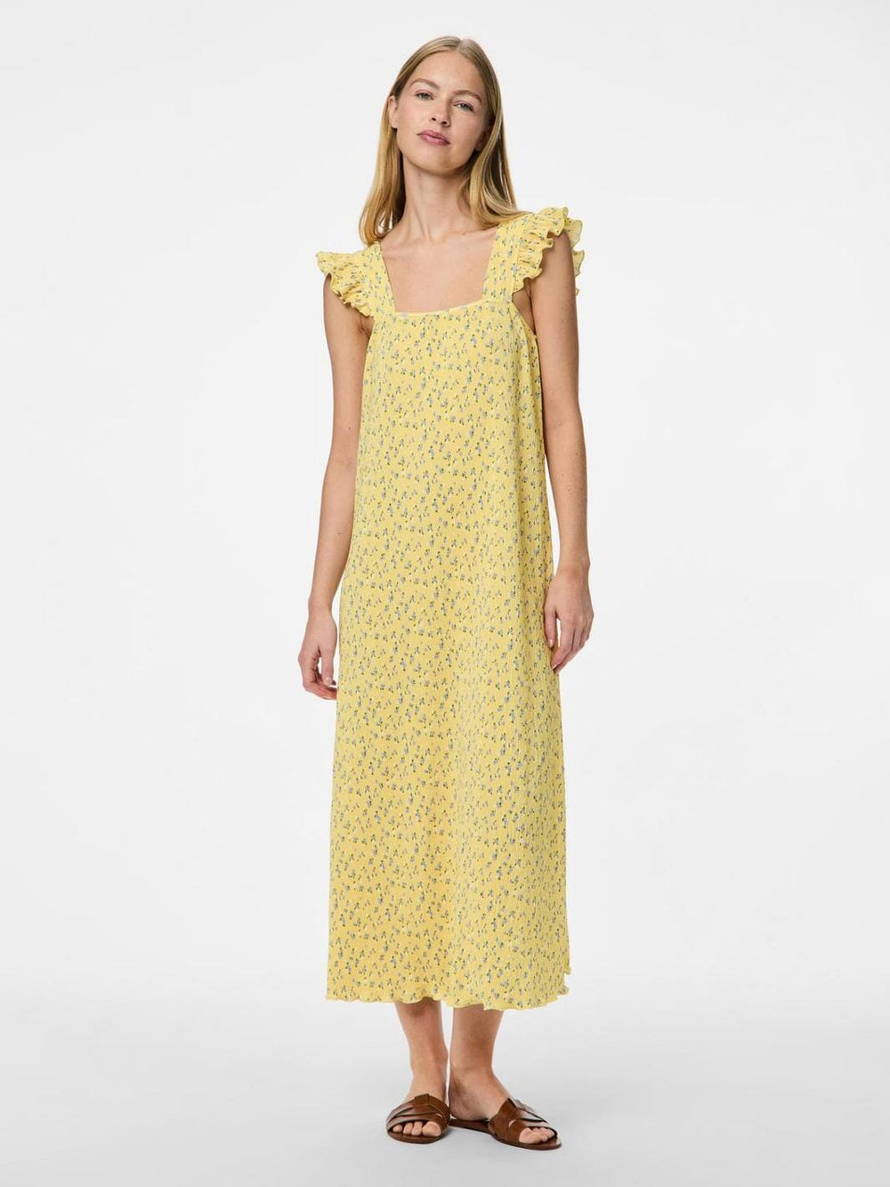 Pieces - Pcflora Strap Flounce Dress - 4699183 Pale Banana Small Flower