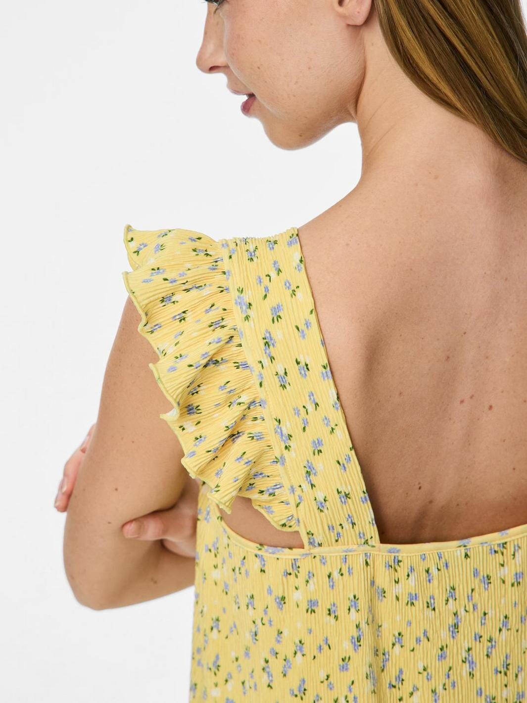 Pieces - Pcflora Strap Flounce Dress - 4699183 Pale Banana Small Flower