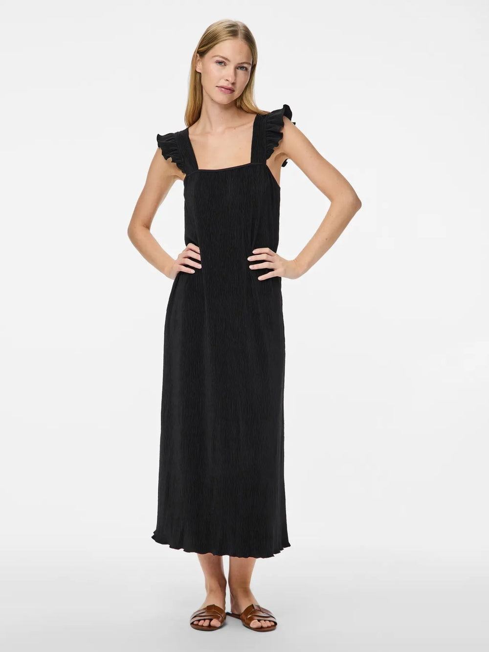 Pieces - Pcflora Strap Flounce Dress - 4699187 Black Kjoler 