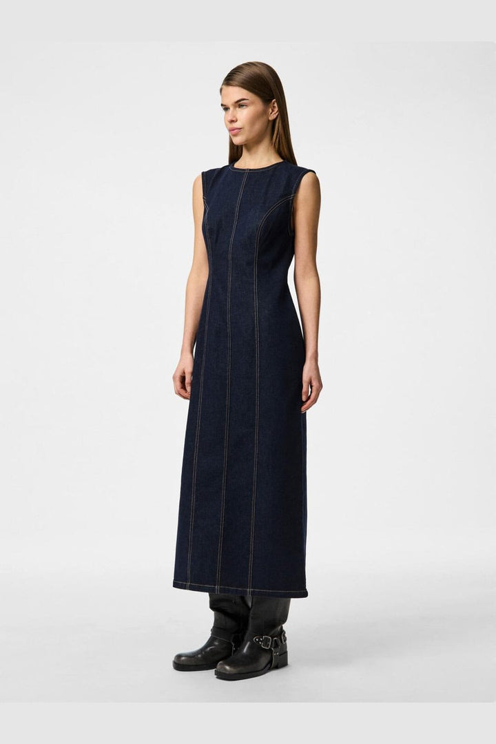 Pieces - Pcfranna Sl Long Denim Dress Fsy - 4863022 Dark Blue Denim