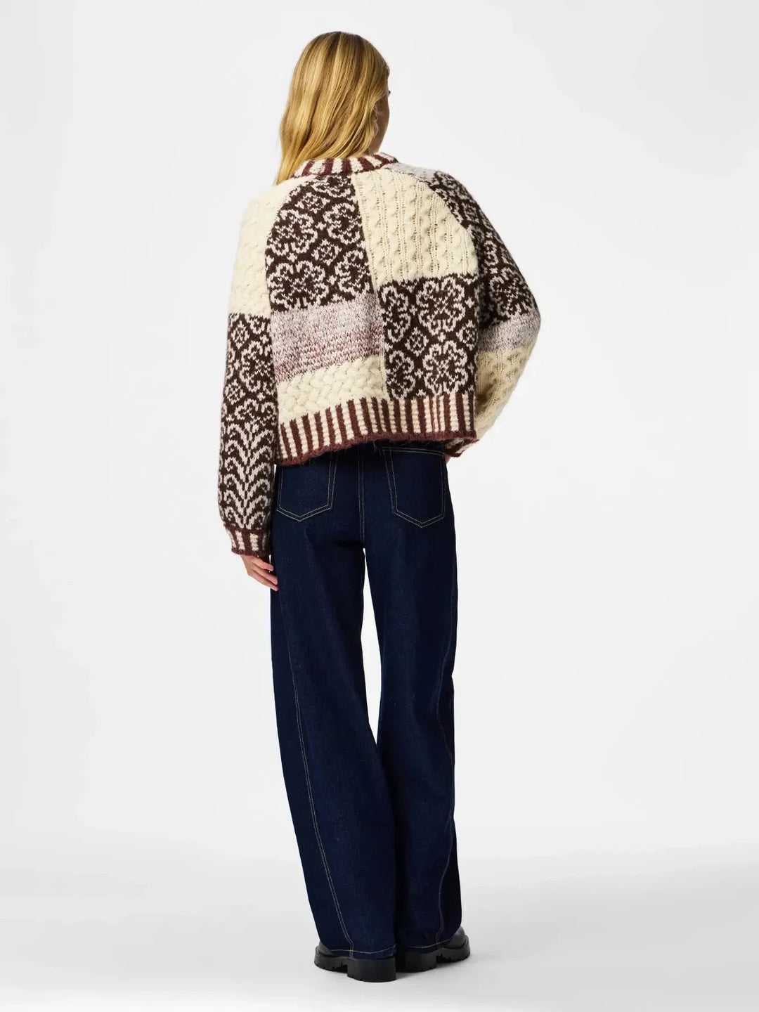 Pieces - Pcfusion Ls O-Neck Colorblock Knit - 5129668 Greige Natural Tones Colorblock Strikbluser 