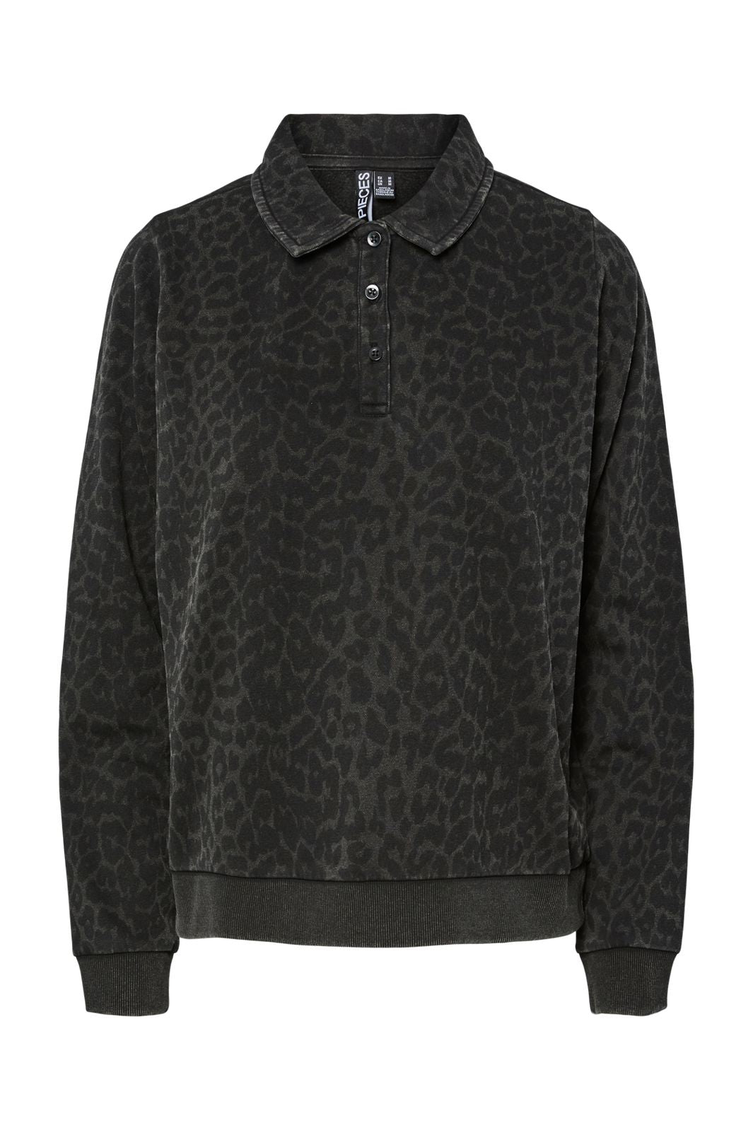 Pieces - Pcjackie Ls Polo Fc - 4837911 Black Leo Washed