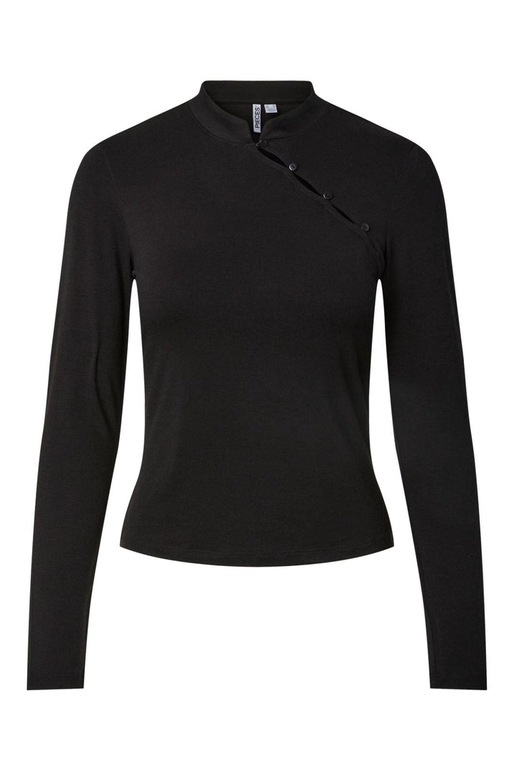Pieces - Pcjasmin Ls Button Detail Top - 5222421 Black