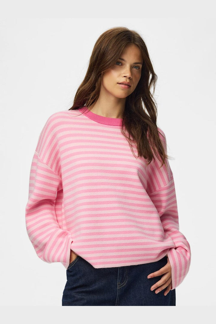 Pieces - Pcjassy Ls O-Neck Knit - 5180754 Roseate Spoonbill Sea Pink - Hot Pink Neckline