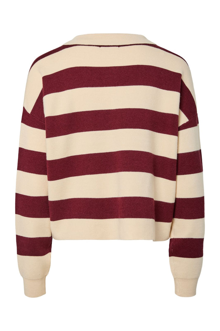 Pieces - Pcjassy Ls Polo Knit Cardigan - 5040029 Winetasting Birch