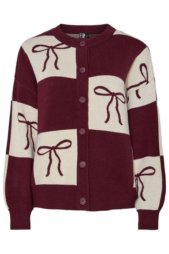 Pieces - Pcjette Xmas Ls O-Neck Knit Cardigan - 4833160 Tawny Port Bow Cardigans 