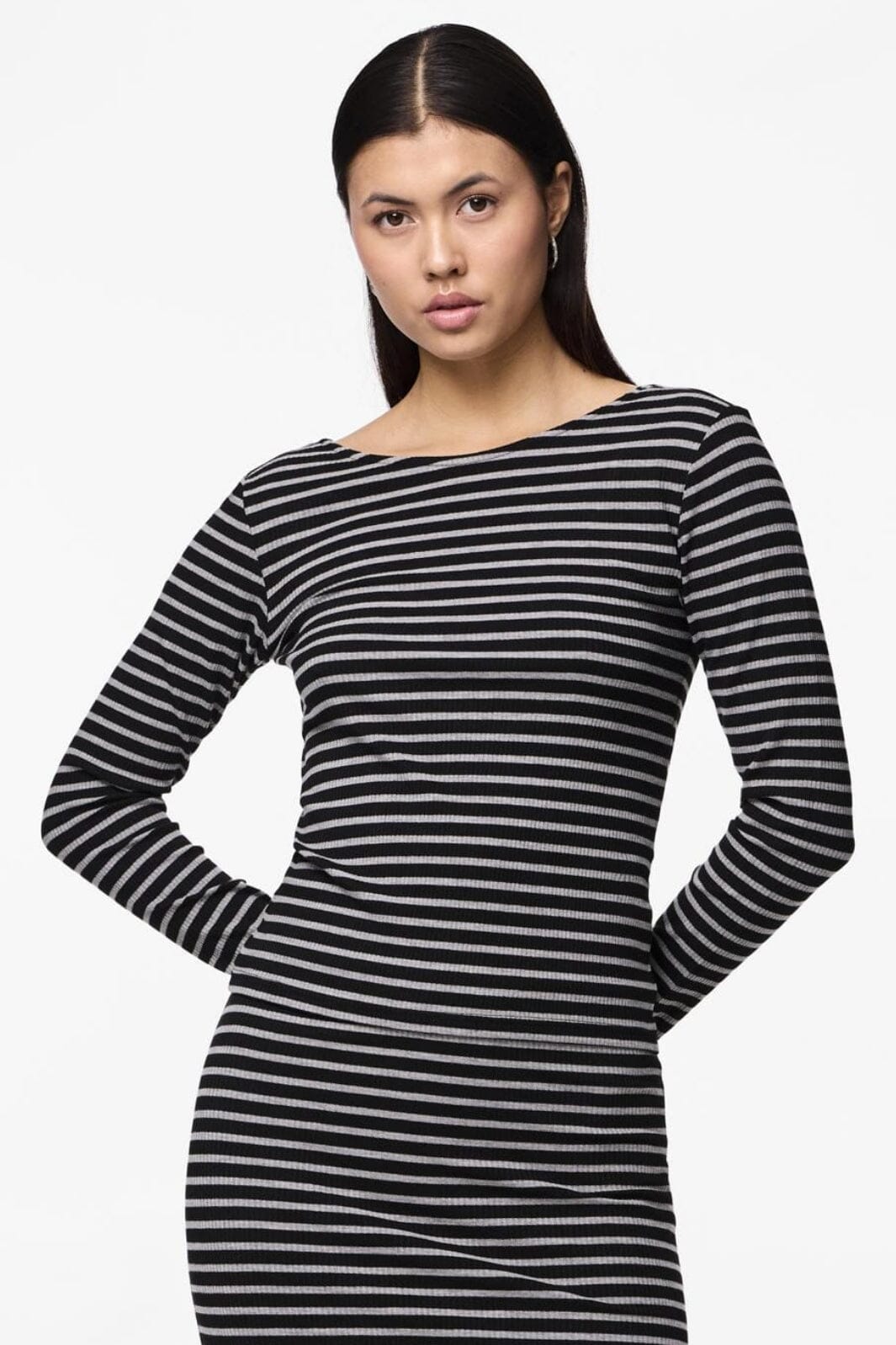 Pieces - Pcjuna Ls Top - 4594273 Black Light Grey