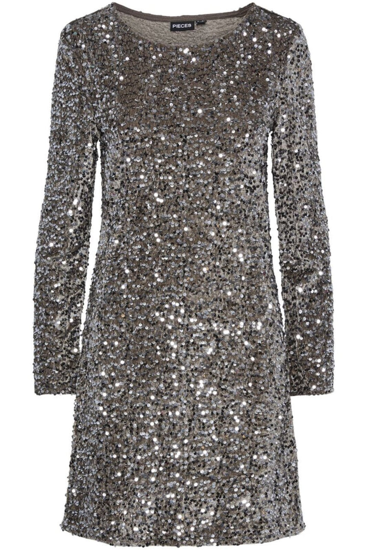 Pieces - Pckam Ls New Dress - 4641538 Morel Silver Sequins