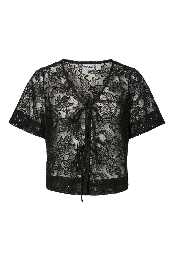 Pieces - Pclouise 2/4 V-Neck Tie Top - 5042915 Black T-shirts 