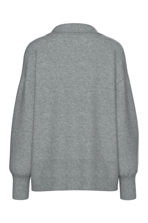 Pieces - Pcmalou Ls Polo Knit - 4793872 Medium Grey Melange