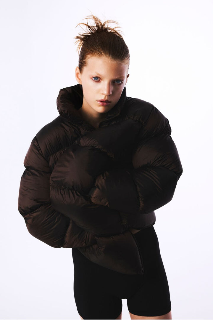 Pieces - Pcmilla Shiny Puffer Jacket W. Hood - 4888327 Hot Fudge Jakker 