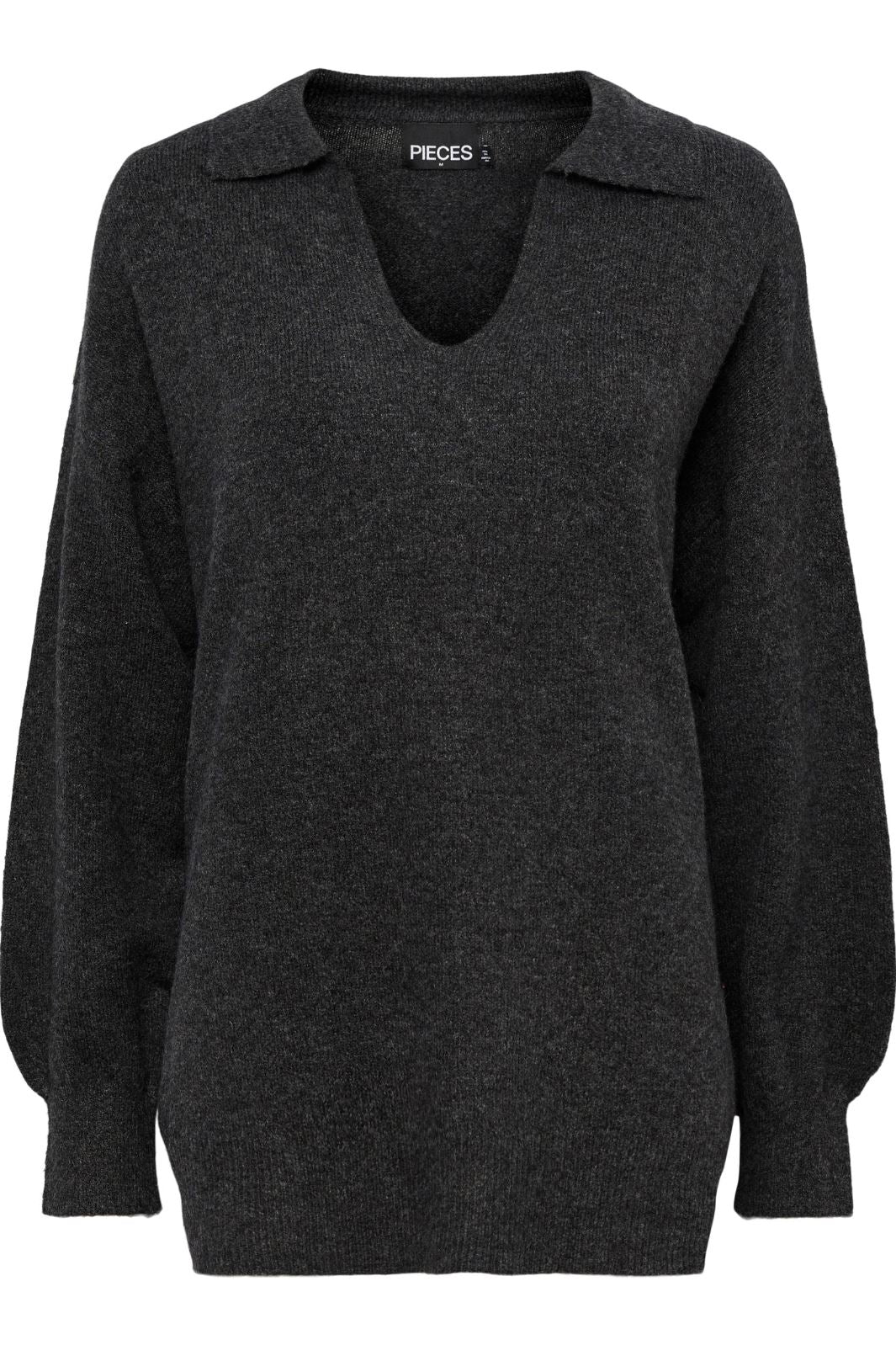 Pieces - Pcnoola Ls Oversize Polo Knit - Dark Grey Melange