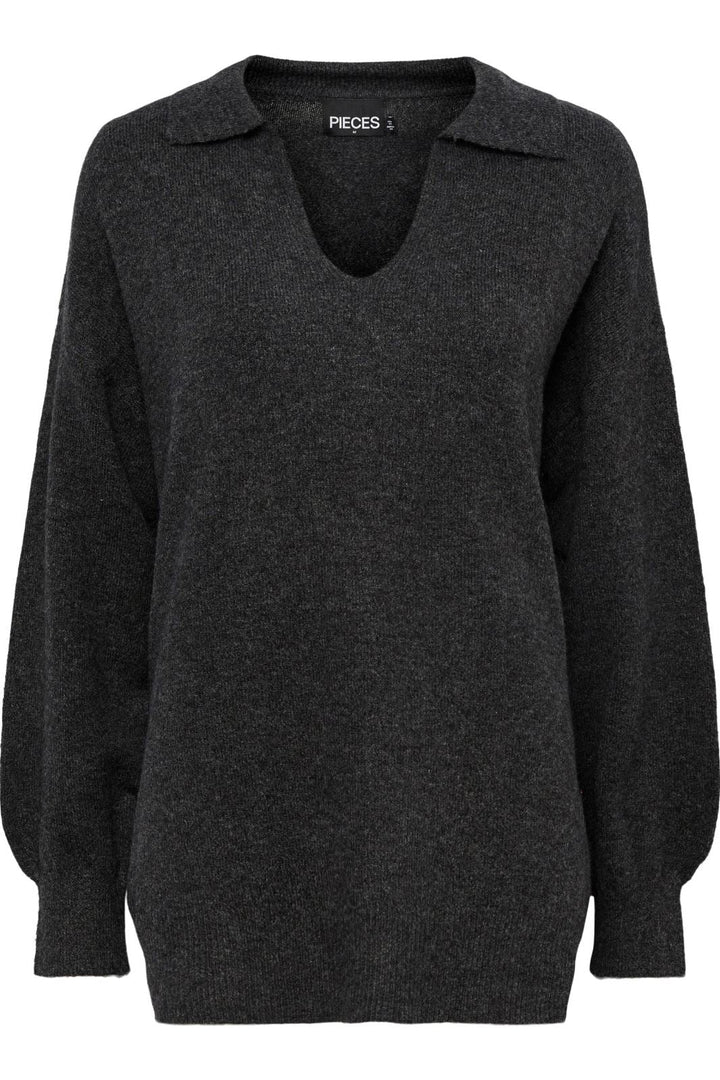 Pieces - Pcnoola Ls Oversize Polo Knit - Dark Grey Melange