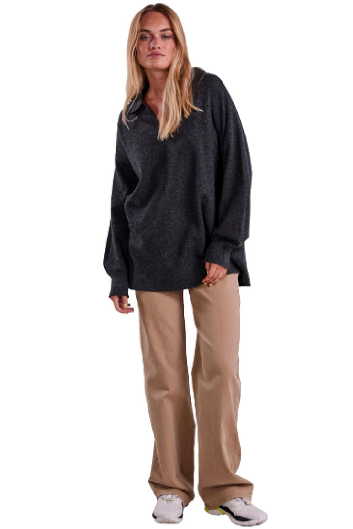 Pieces - Pcnoola Ls Oversize Polo Knit - Dark Grey Melange
