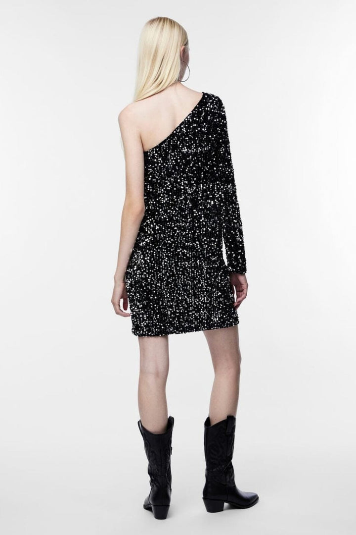 Pieces - Pcnylla Ls One Shoulder Dress - 4509900 Black Sequins