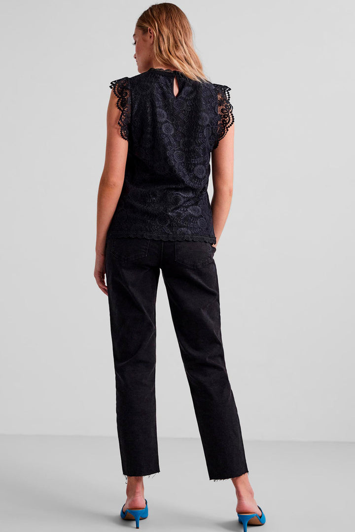 Pieces - PcOlline Sl Lace Top - Black