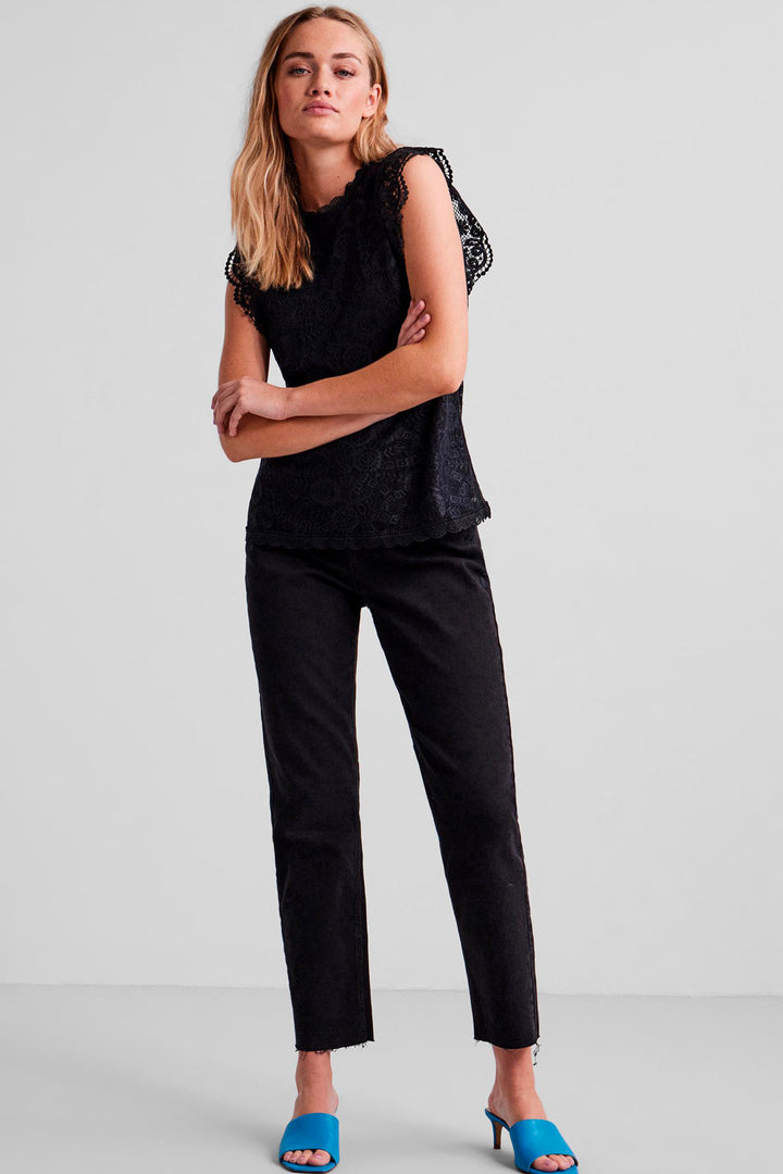 Pieces - PcOlline Sl Lace Top - Black