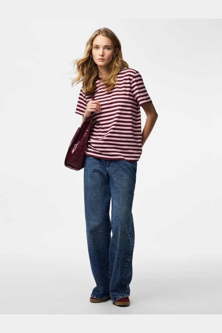 Pieces - Pcria Ss Tee Multicol Stripes - 5104383 Tawny Port Roseate Spoonbill
