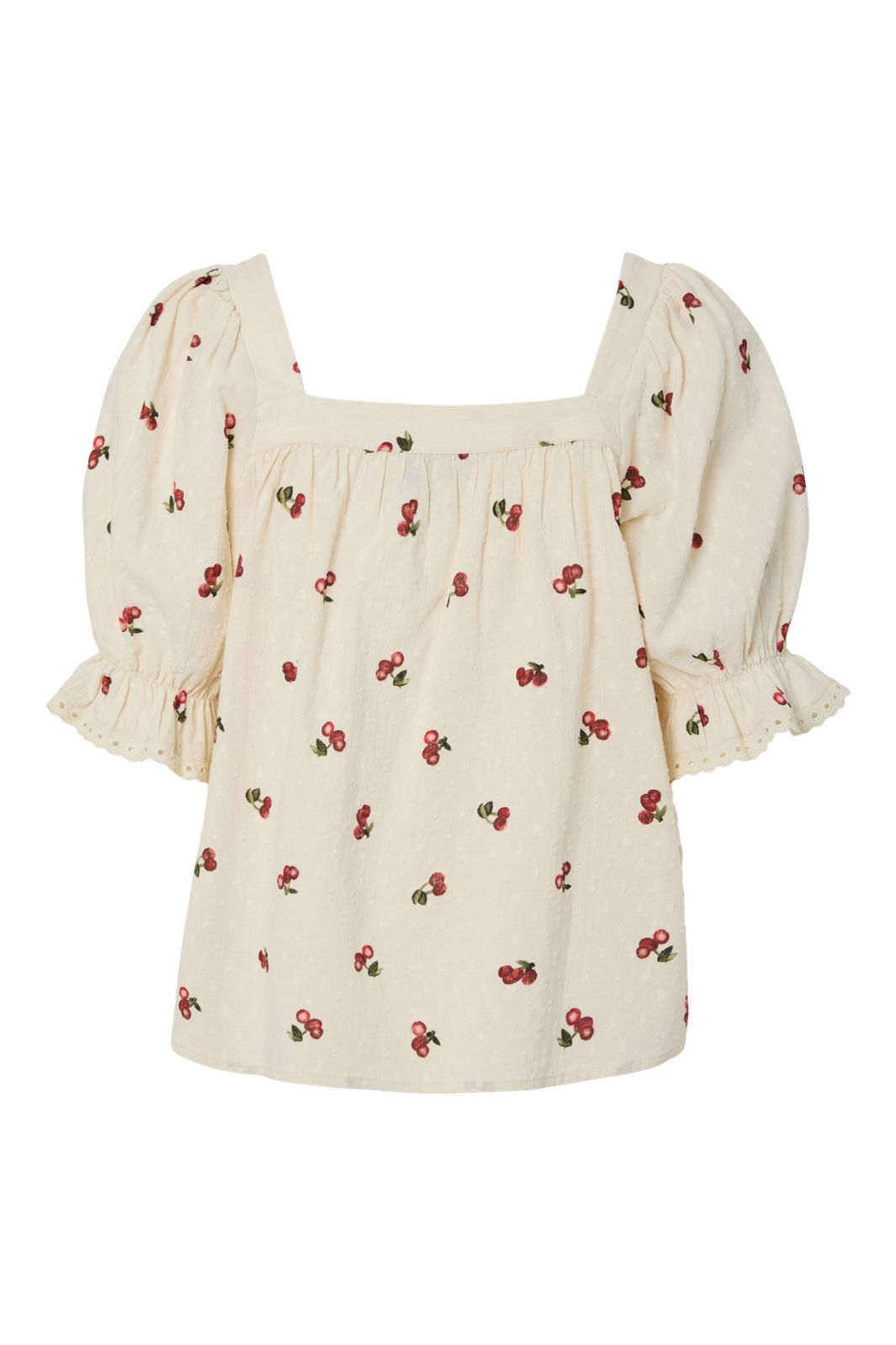 Vorbestellung - Pieces - Pcthea 3/4 Square Neck Top Pp - 4936521 Cloud Cream Cherries