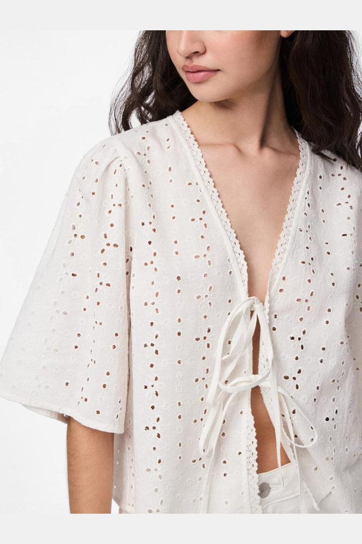 Pieces - Pctyla 2/4 V-Neck Tie Top Pp - 4935352 Cloud Cream