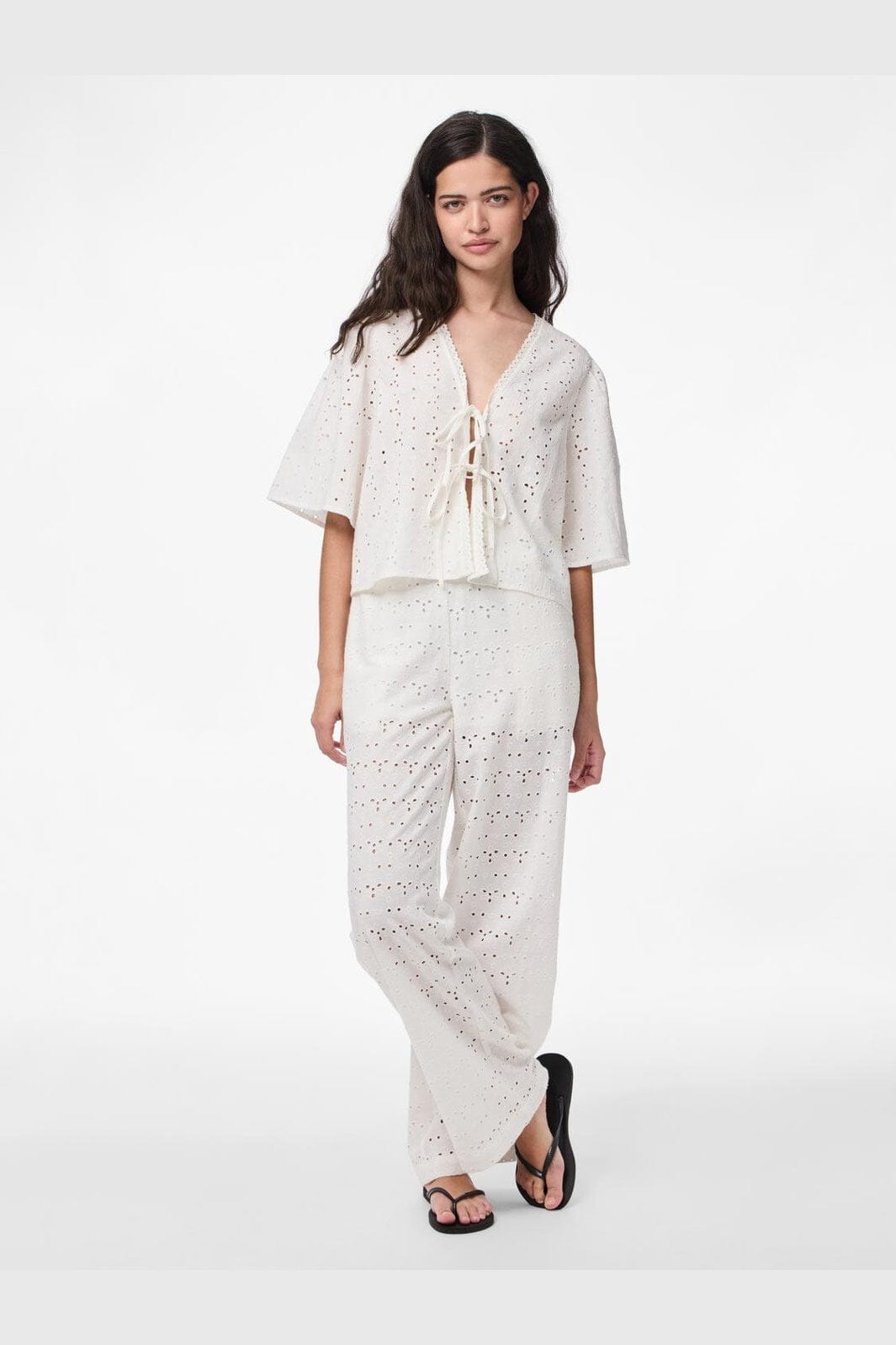 Pieces - Pctyla 2/4 V-Neck Tie Top Pp - 4935352 Cloud Cream