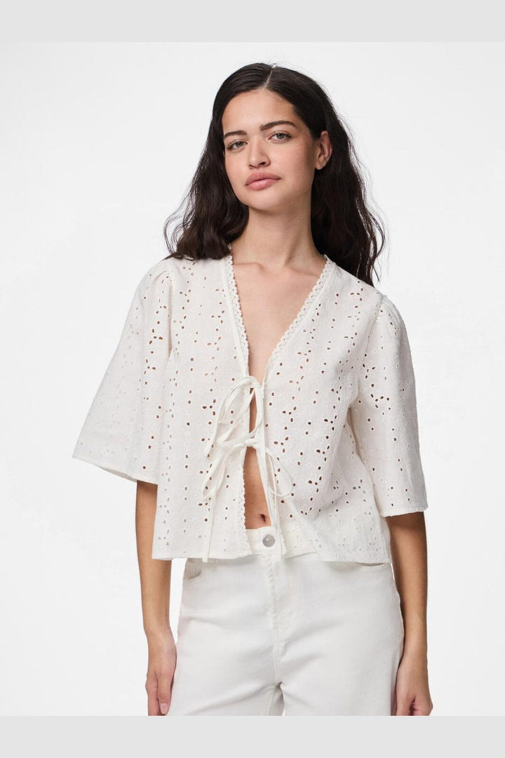Pieces - Pctyla 2/4 V-Neck Tie Top Pp - 4935352 Cloud Cream