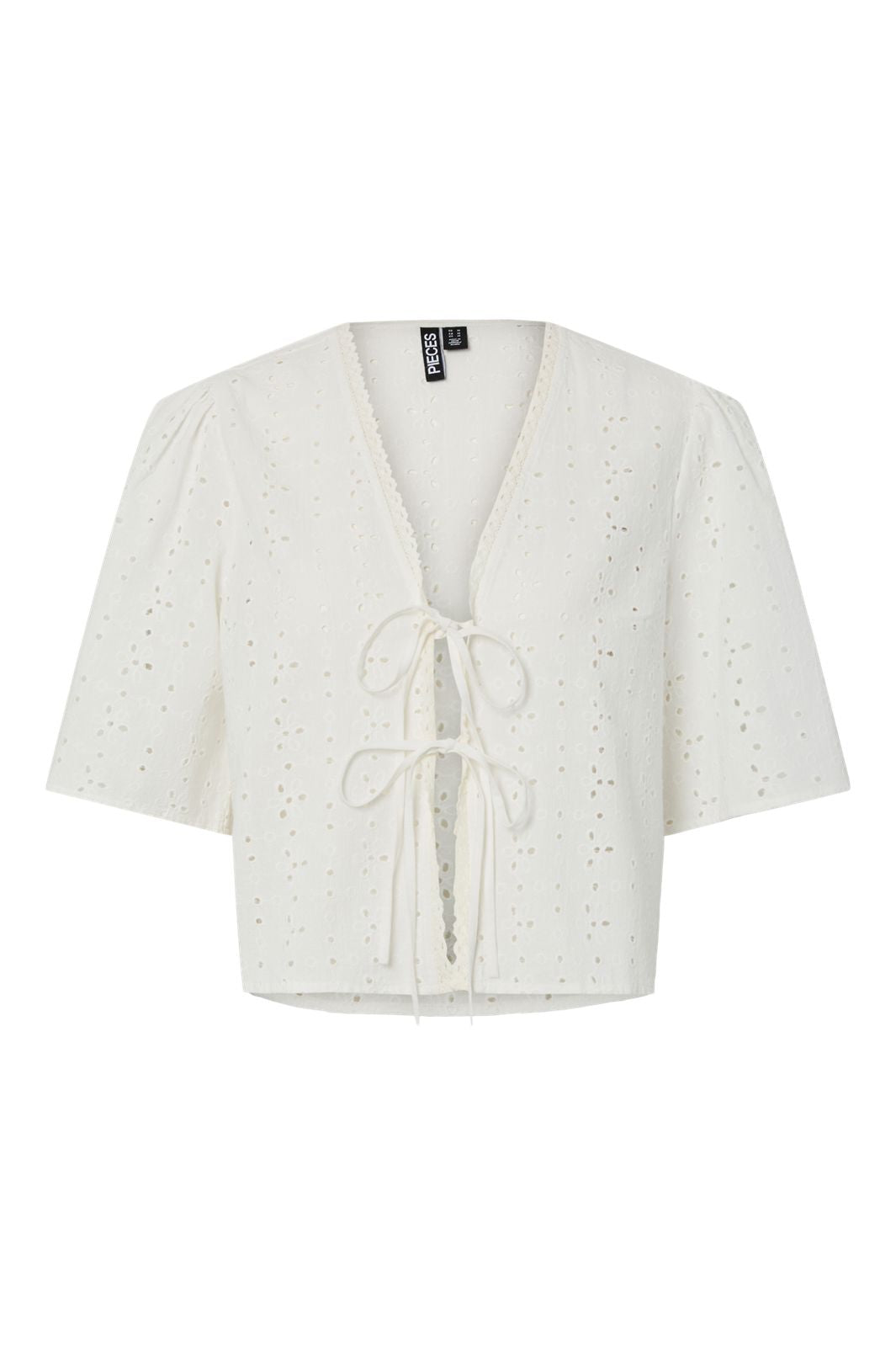 Vorbestellung - Pieces - Pctyla 2/4 V-Neck Tie Top Pp - 4935352 Cloud Cream
