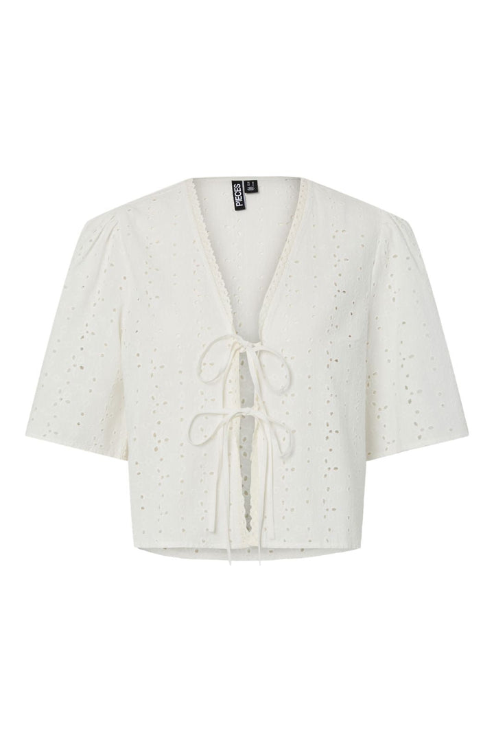 Vorbestellung - Pieces - Pctyla 2/4 V-Neck Tie Top Pp - 4935352 Cloud Cream