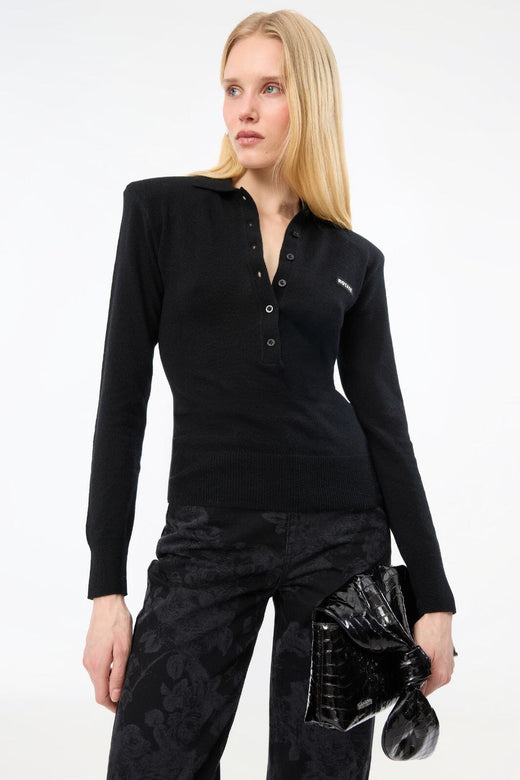 Rotate - Wool Longleeve Polo 116181100 - 100 Black Strikbluser 