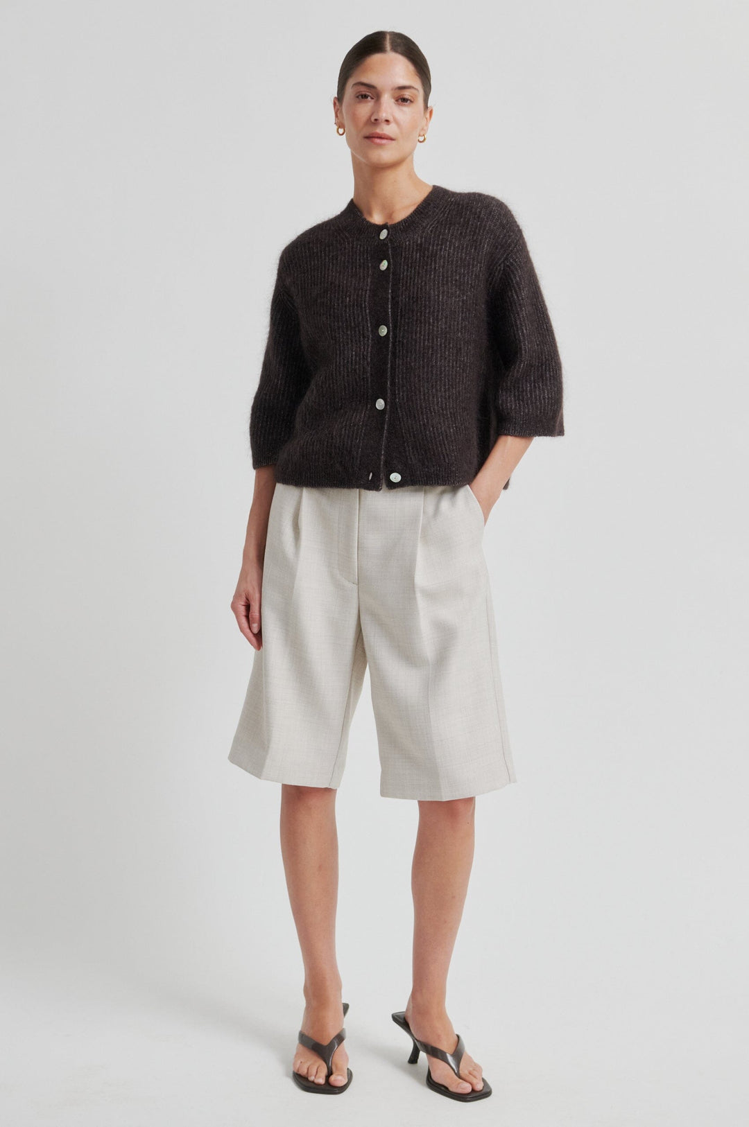 Second Female - Andrea Knit Rib Cardigan 58367 - 6150 Chocolate Torte Cardigans 