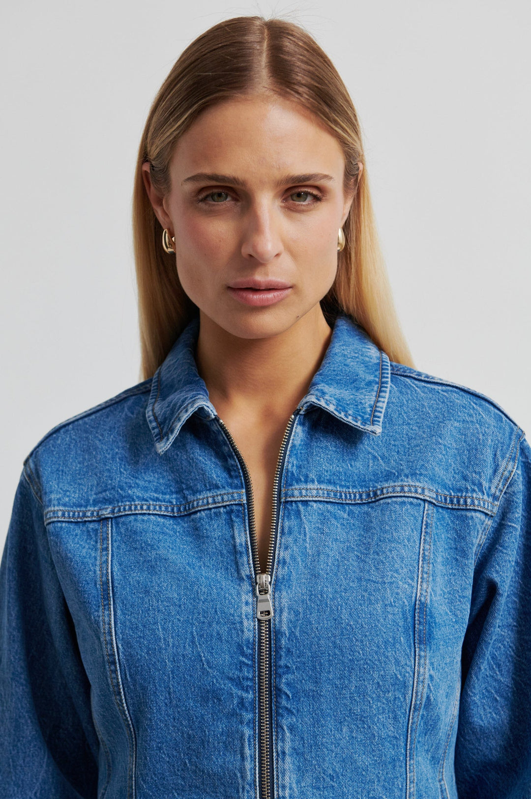Second Female - Belton Peplum Denim Jacket 60444 - 5997 Blue denim Skjorter 