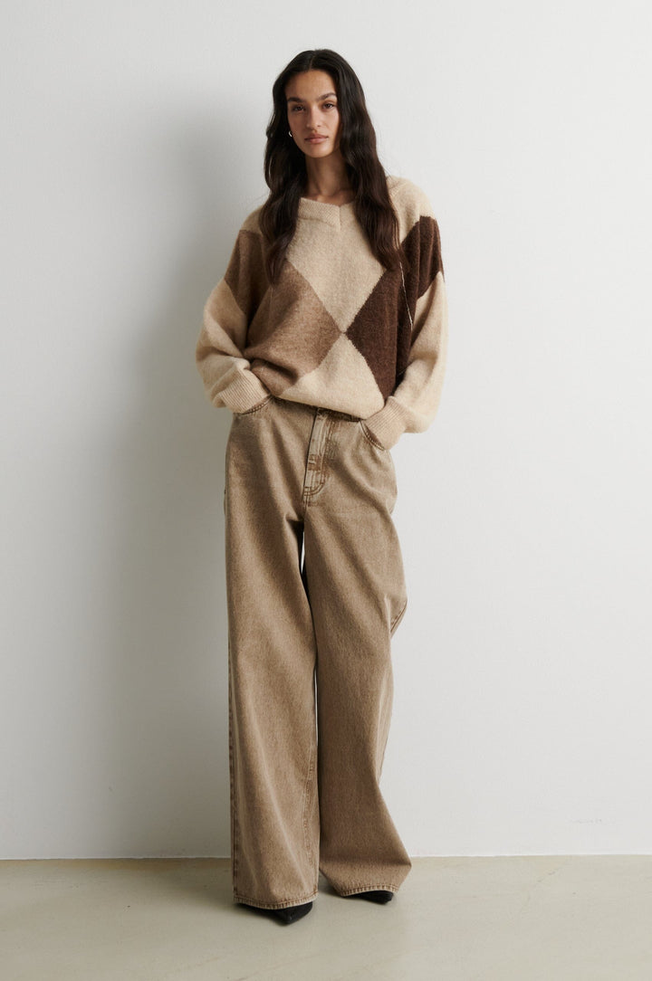 Second Female - Forca Knit V-Neck 61034 - 1041 Beige Melange Strikbluser 