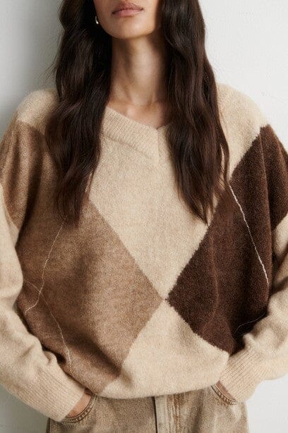 Second Female - Forca Knit V-Neck 61034 - 1041 Beige Melange Strikbluser 