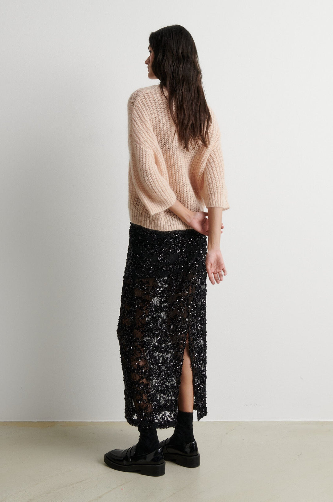 Second Female - Glora SS Knit Pullover 61299 - 3077 Cream Tan Strikbluser 