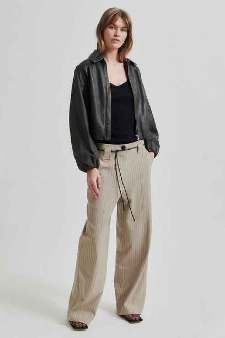 Second Female - Lato Leather Bomber Jacket 59476 - Thunderstorm 7043