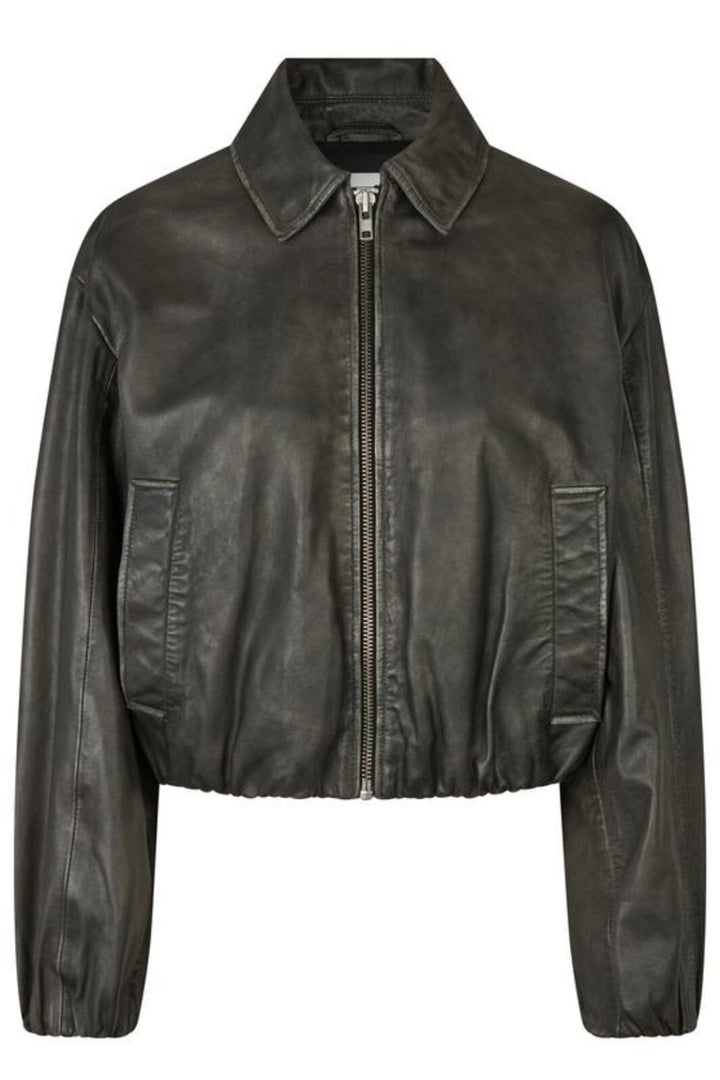 Second Female - Lato Leather Bomber Jacket 59476 - Thunderstorm 7043
