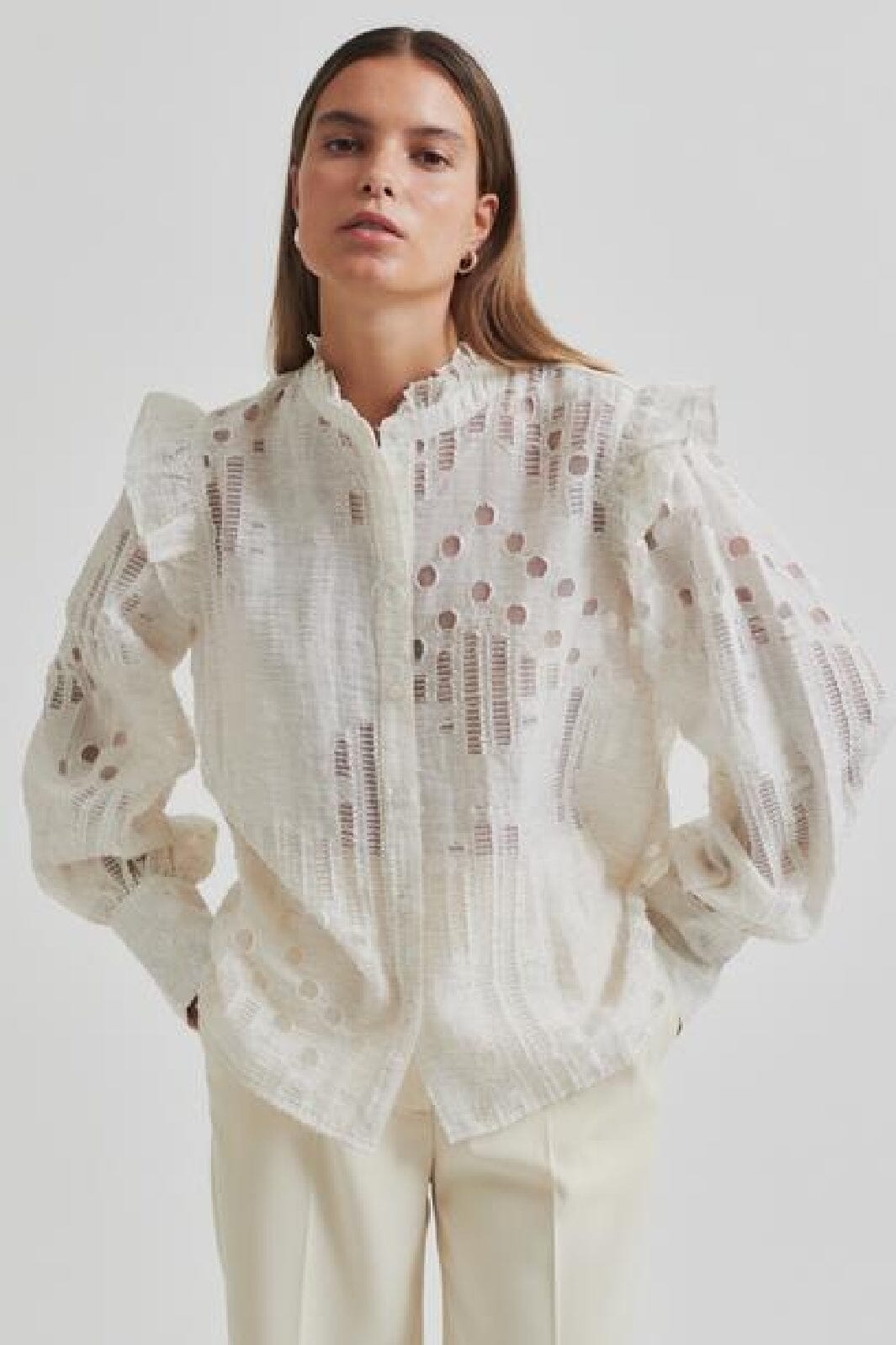 Second Female - Nete Frill Shirt 59393 - 1044 Coconut Milk