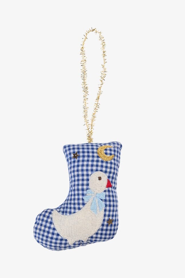 Sissel Edelbo - Stocking Goose Ornament Se 2130 - Navy Checks Julepynt 