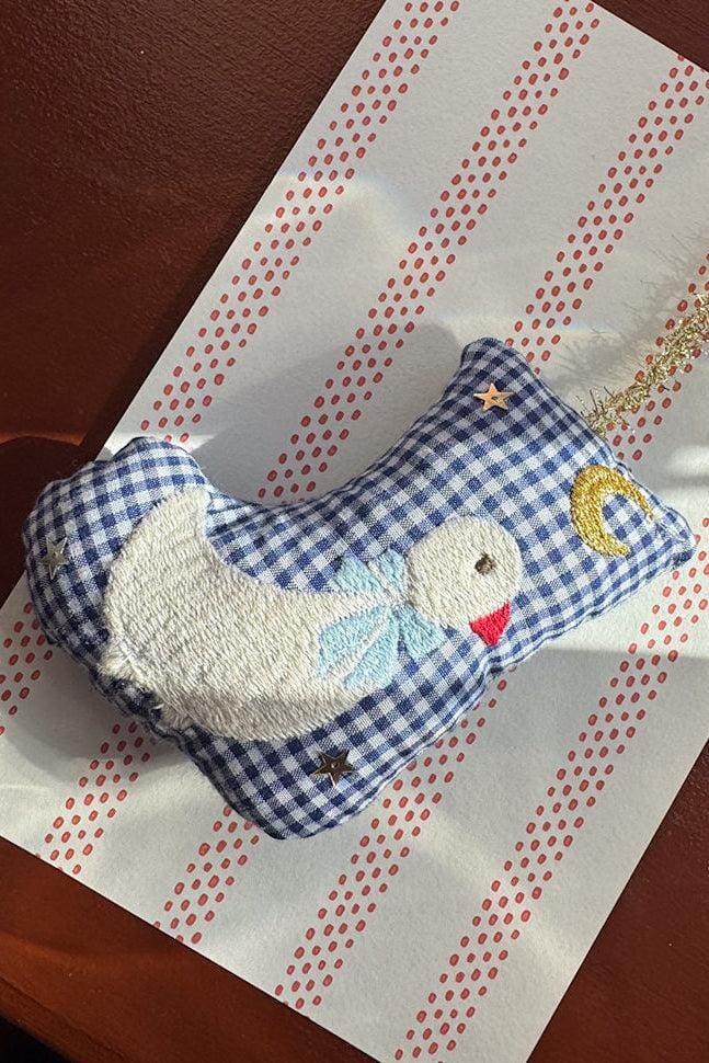Sissel Edelbo - Stocking Goose Ornament Se 2130 - Navy Checks Julepynt 
