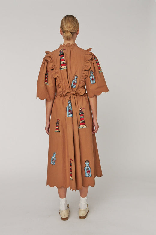 Stella Nova - Embroidered Midi Dress With Scallopseb61-4430 - 869 Brown Kjoler 