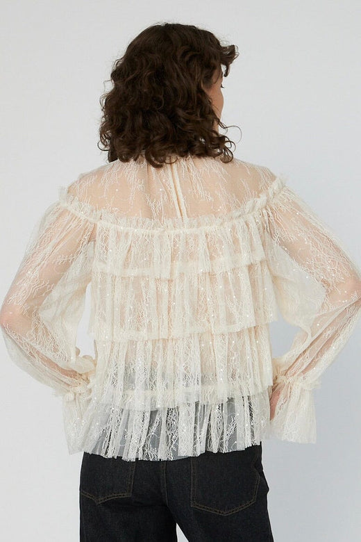 Stella Nova - Sheer Frill Lace Blousels54-2504 - 029 Creme Bluser 