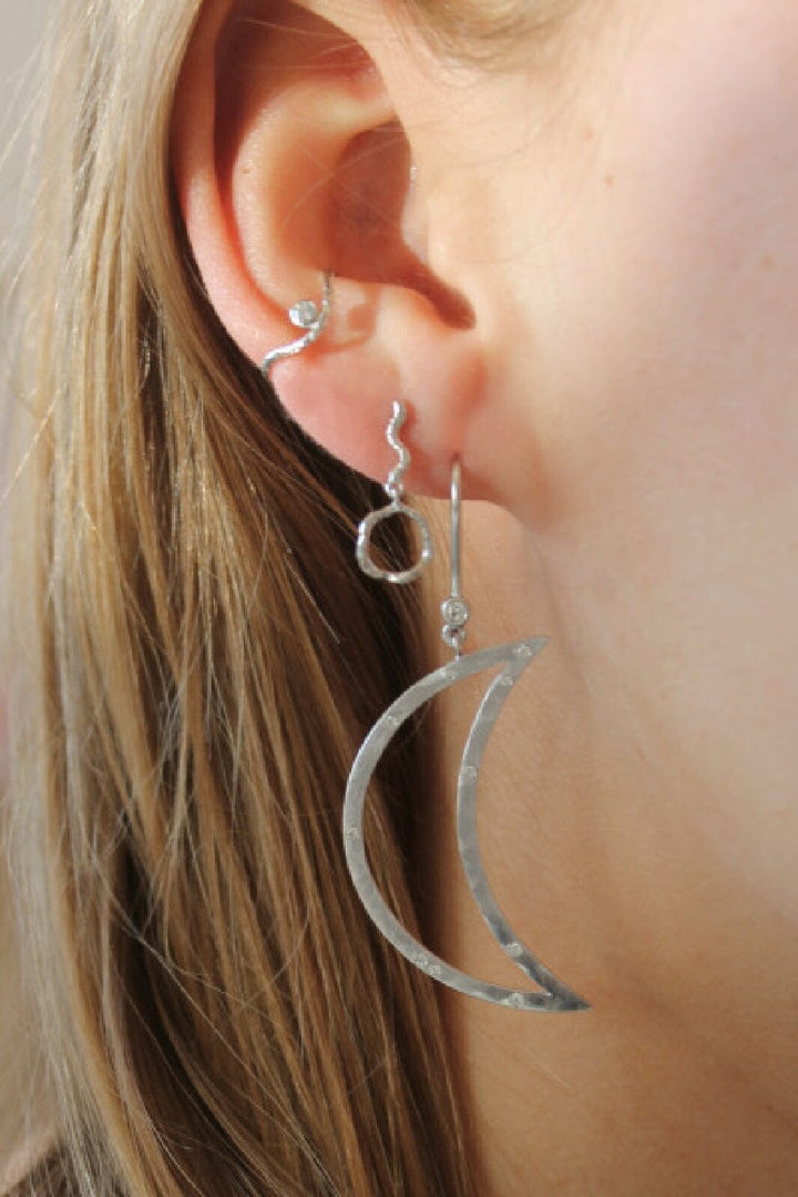 Stine A - Big Bella Moon With Stones Earring Silver - 1260-00-S