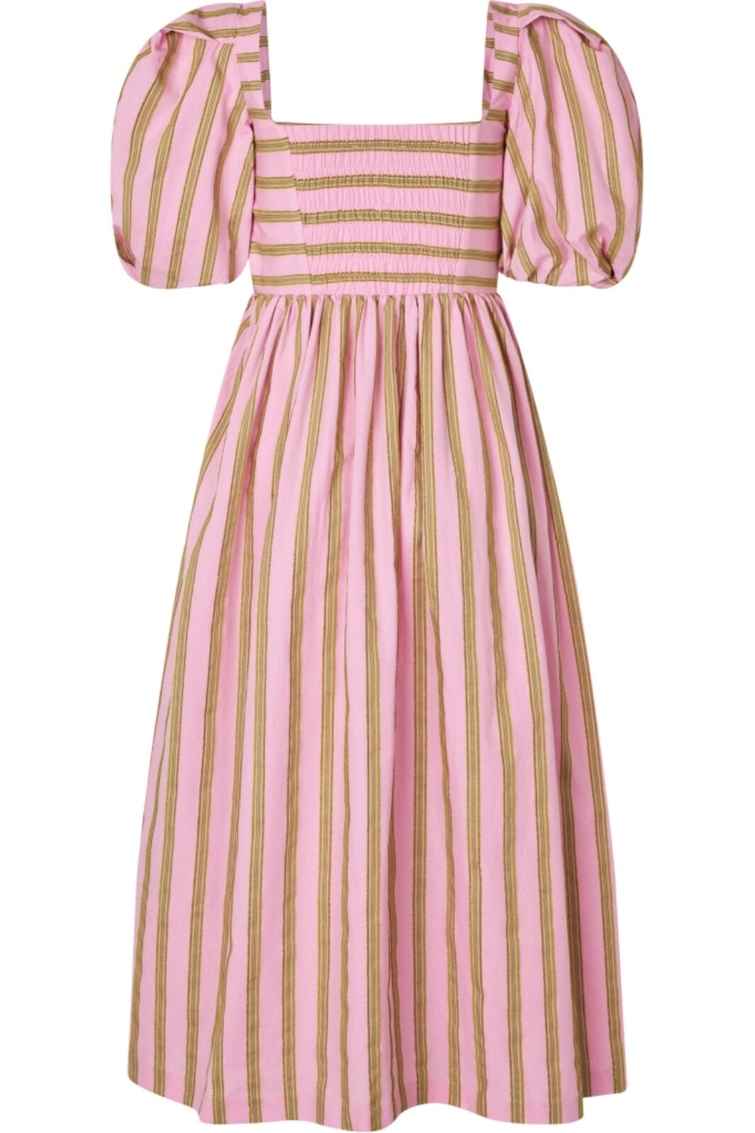 Stine Goya - 2344 Soft Jacquard Weave, Blouson Sleeve Midi Dress sg-ss25-d113-2344 - Wallpaper Stripes